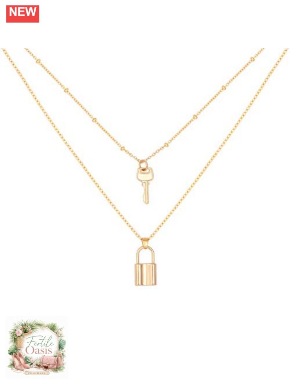 18k Gold Plated Layered Lock Key Choker Necklace for Women Dainty Double Chain